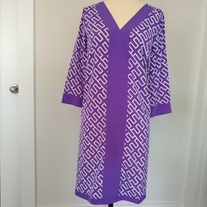 NWT Buckhead Betties Purple Geometric Pattern Tunic Dress 3/4 Sleeves Sz Med.
